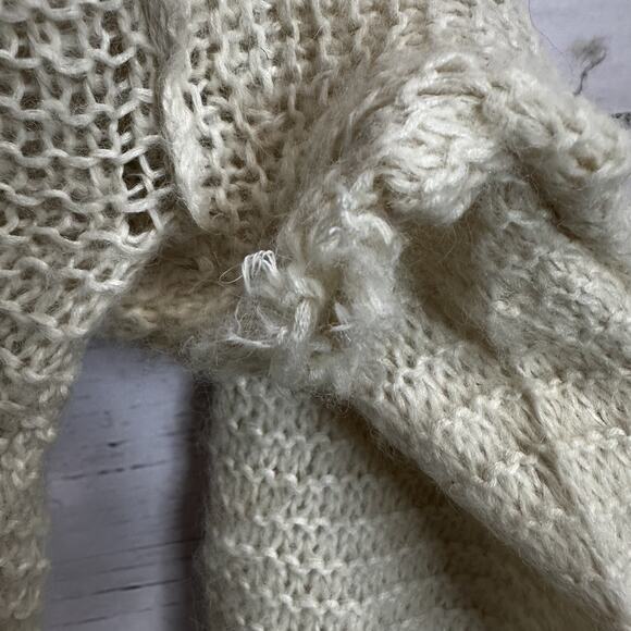 Free People Sweater Womens Large Ivory Boxy Boho Lagenlook Alpaca Chunky Knit - Picture 2 of 13